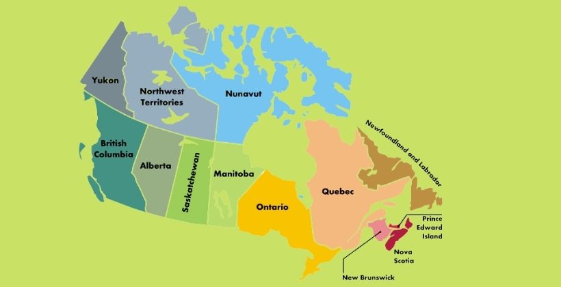 Map of all provinces in Canada.