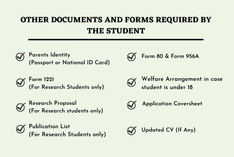 OTHER DOCUMENTS AND FORMS REQUIRED BY THE STUDENT