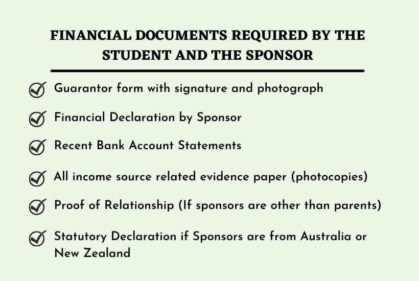 FINANCIAL DOCUMENTS REQUIRED BY THE STUDENT AND THE SPONSOR